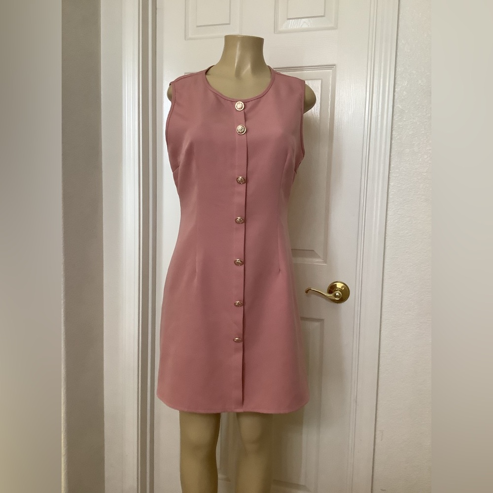 SHEIN Dusty Rose Button-Front Sleeveless Shift Dress